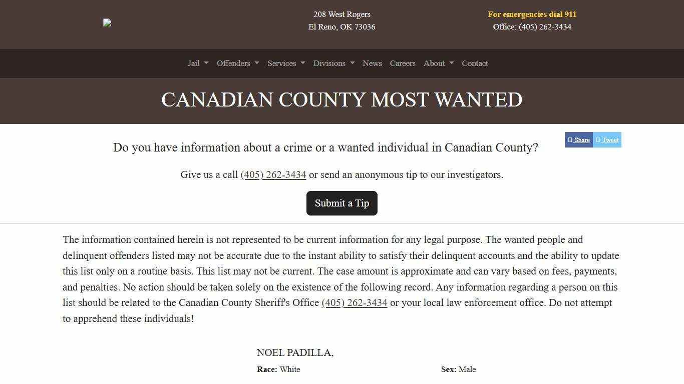 Most Wanted Canadian County Sheriff's Office
